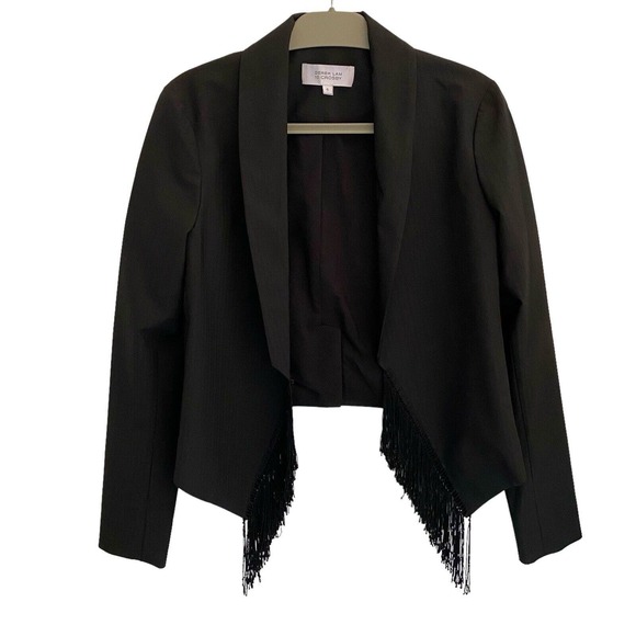 Derek Lam 10 Crosby Black Fringe Jacket - Size 6 Striped Pattern - Picture 1 of 10